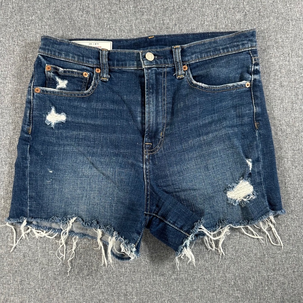 Gap Womens High Rise Denim Shorts 8 29 Blue Distressed Raw Hem Jean Shorts 4in